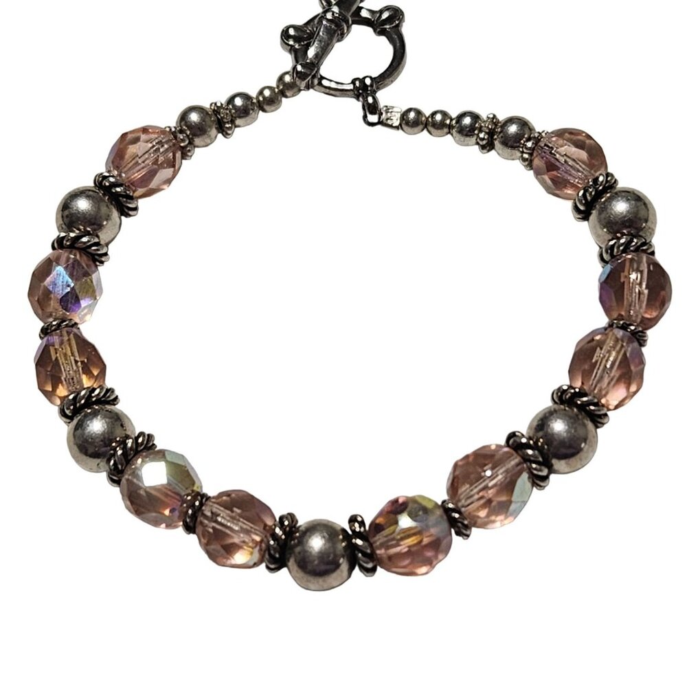Elegant Handcrafted Pink Crystal Silver Beaded Bracelet Fashion Jewelry Women
